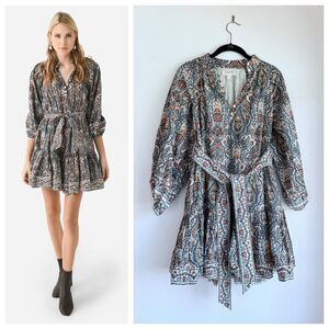 NWT Cleobella Gabriella Printed Long Sleeve Mini Dress in Meadow Size Small